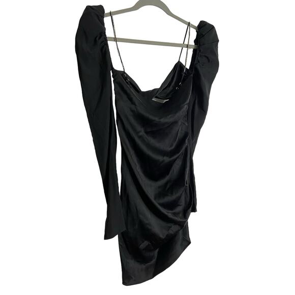 The Bar 100% Silk Twist Dress Satin Cut Out Puff Sleeve Embellished Strap Sz 2 - Picture 11 of 11